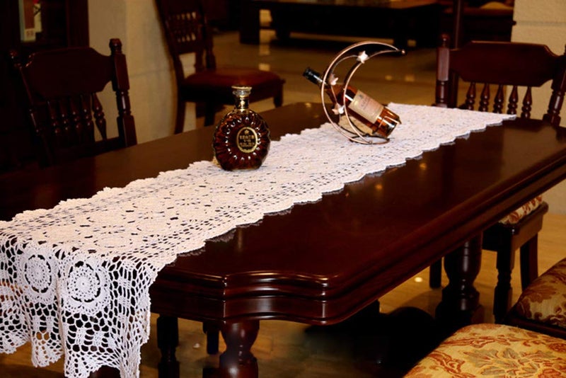Damanni Rectangular Cotton Handmade Crochet Lace Table Runner Doilies Table Dresser Scarf DÃ©cor,16 Inch by 55 Inchï¼ŒBeige - Image 2